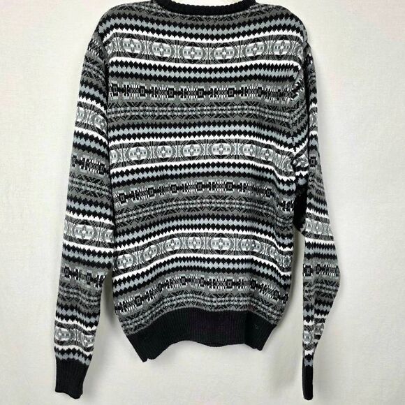 Carbon Men’s Sweater Large Black Gray Knit Pullover Crewneck Patterned Soft Acry - Picture 3 of 6